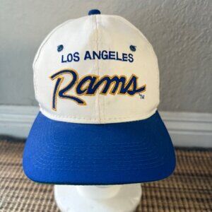 Vintage 90's Sports Specialties Los Angeles Rams Script White Snapback Cap Hat